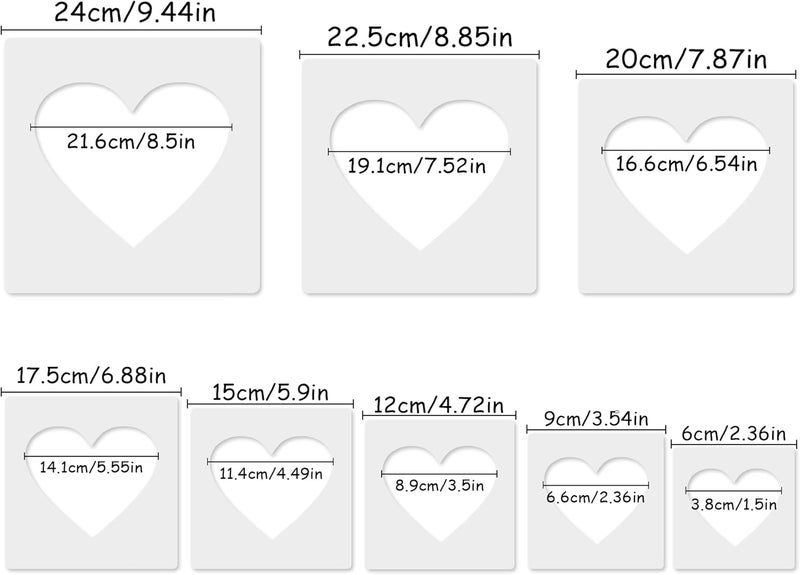 krastmon 8-Piece Heart Stencil Set - Large to Small Sizes, Ideal for Spray Painting & Fabric Wall Art - Image 2